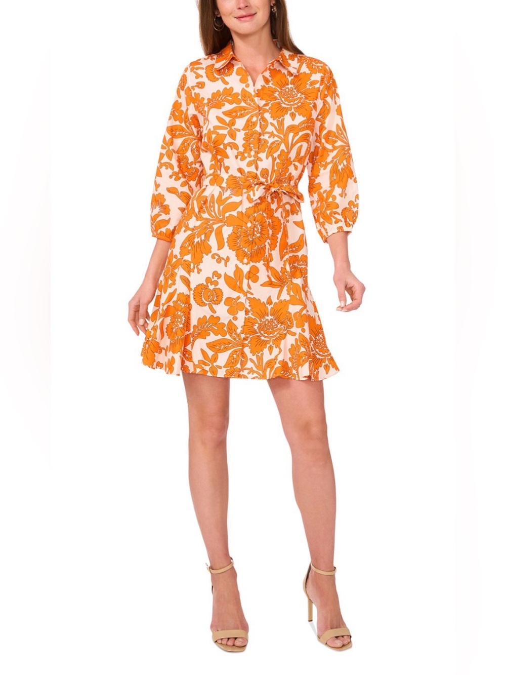 Women's Printed Collared Button-Front Dress